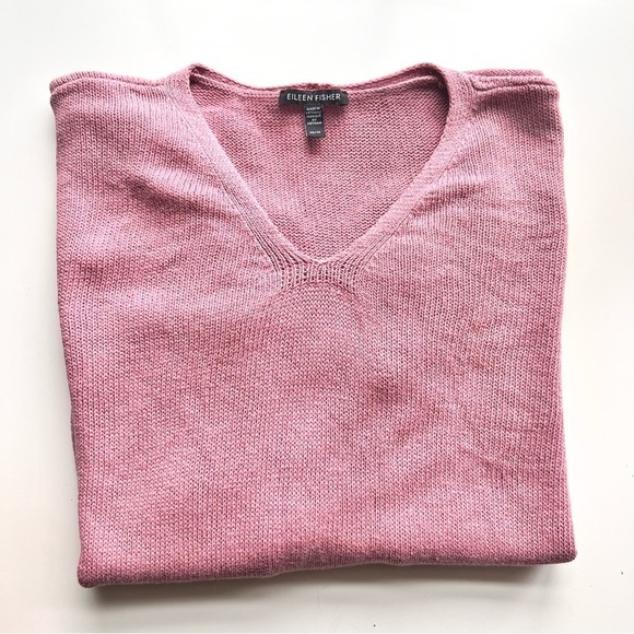 Eileen Fisher Pink V-Neck Linen Blend Sweater - Picture 4 of 13